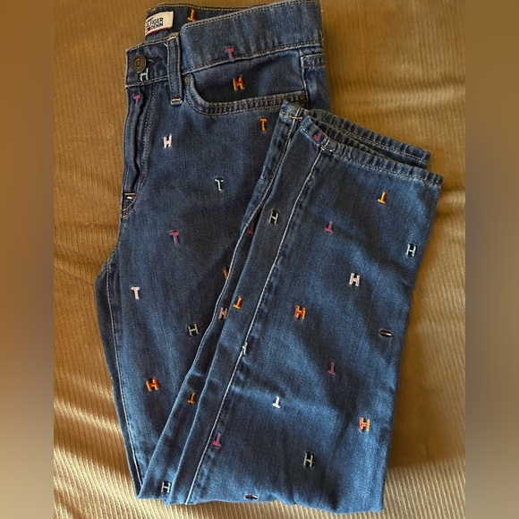 Tommy Hilfiger Embroidered Multi-color Sig. TH Boyfriend Copain Jeans Sz 0 - Picture 1 of 12